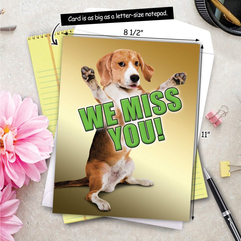 NobleWorks - Cute Miss You Greeting Card w/Envelope (Big 8.5 x 11 Inch) Pet Dog Thinking of You From All Of Us, Big Gratitude Stationery for Men and Women - Miss You This Much Dog J2232MYG-US - Image 3